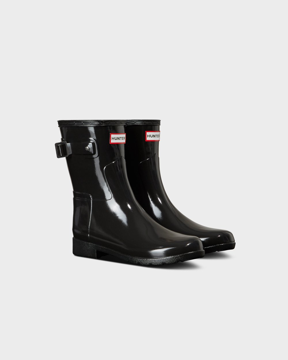 Womens Hunter Refined Slim Fit Gloss - Short Rain Boots Black - 4830-LTGOB